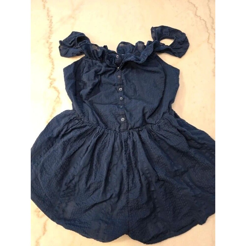 Aerie ruffle romper XL navy seersucker stretch